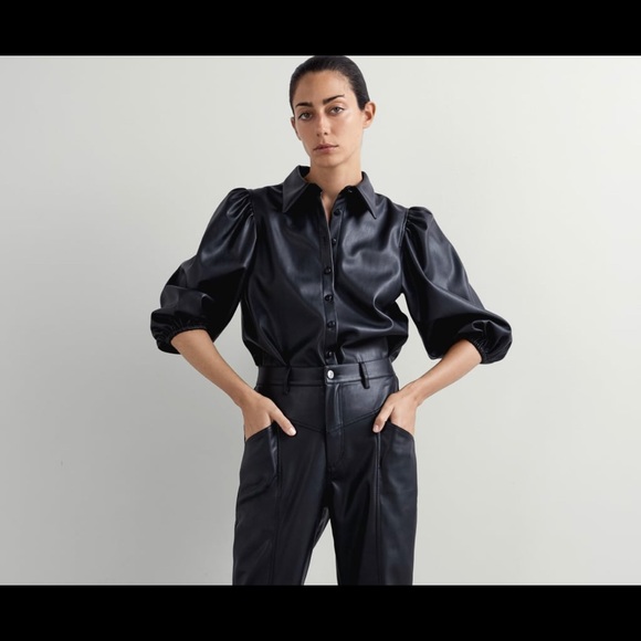 NWT ZARA🖤Vegan Leather Blouse - Picture 3 of 7